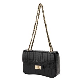 Milisente Women Shoulder Bag Small Patent Leather Chain Clutch Purses and Handbags Or Crossbody For Evening Formal Party (Black-Crocodile)