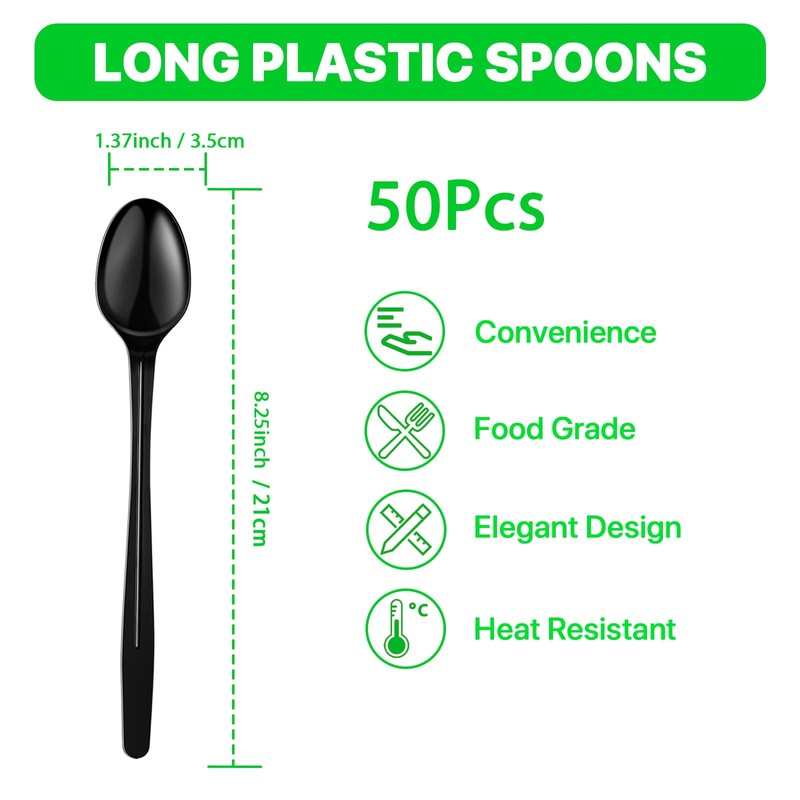 XJUULVC Long Spoon, 8.25" Disposable Plastic Ice Cream Spoons, 50Pcs