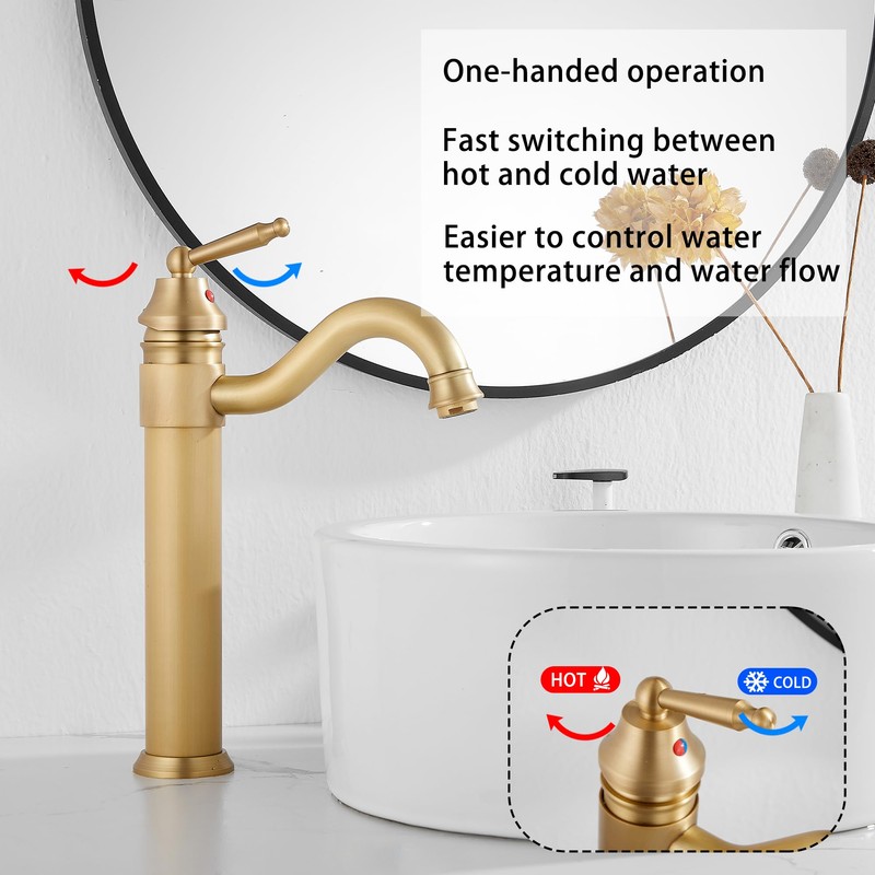 GGStudy Tall Body Single Handle One Hole Bathroom Vessel Sink