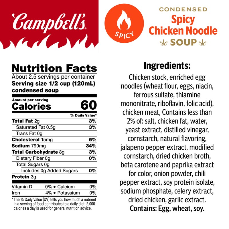 Campbell’s Condensed Spicy Chicken Noodle Soup, 10.5 oz Can (Pack