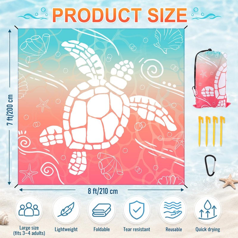 Beach Blanket Waterproof Sandproof 8 X 7 Ft Beach Mat