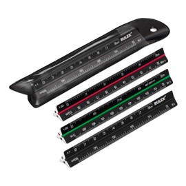 Rulex 100mm 10cm Micro Black Metal Triangular Scale Ruler with Coloured Stripes and Scales: Side 1 – 1:1 & 1:5, Side 2 – 1:20 & 1:10, Side 3 – 1:50 & 1:100
