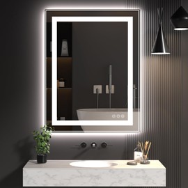 AUATZ 32" X 24" LED Bathroom Mirror, Frontlit and Backlit LED Mirror for Bathroom, Anti-Fog LED Vanity Mirror, 2700K-6000K, Dimmable Lighted Vanity Mirror with Lights for Wall, Memory Function