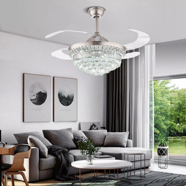 Unbranded 42 in Crystal Chandelier LED Ceiling Fan Light 3-Speed