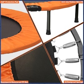 HYD-Parts 40" Mini Trampoline for Adults and Kids Exercise Rebounder with Adjustable Bar Fitness Trampoline Indoor Max Load 330lbs (Orange)