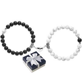 Pulseras para Mujer y Hombres,Pulsera Magnética para Parejas, Votos de Amor Eterno, Regalos para Parejas, Mejores Amigos, Hombres y mujeres (Negro y Blanco)