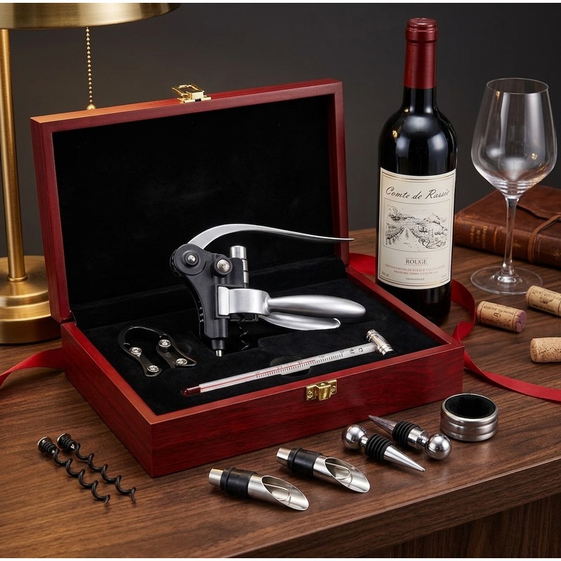 9-Piece Wine Opener Set with Wooden Gift Box – Stainless