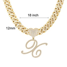 BLBLJERY Gold Cuban Link Chain for Women Iced Out Chain with Heart Letter Pendants Initial Necklaces Custom Chain Name Necklace Hip Hop Jewelry Gift X