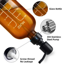 LALA DOLCE Amber Glass Soap & Lotion Dispensers (2 Pack), 16 Oz with Rustproof Steel Pumps & Silicone Sleeve, for Essential Oils & Soaps, Kitchen/Bathroom Use