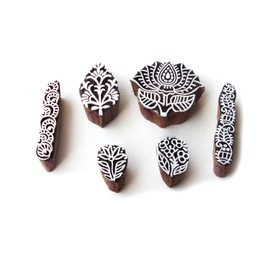 Asian Lotus and Floral Pattern Wood Block Print Stamps (Set of 6)