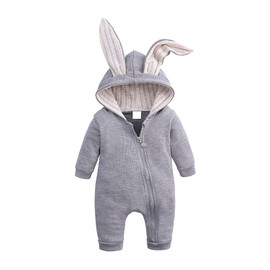 Verve Jelly Toddler Bebek Unisex Sevimli Tavşan Kulak Uzun Kollu Fermuar Romper Pijama Tek Parça Sonbahar Kış Oyun Kıyafeti