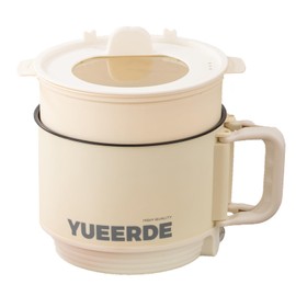 Hot Pot Electric Ramen Cooker Mini Instant Non-stick Pot with Over-Heating Protection Dry Burning Protection Easy Clean 1.5L 600W with Steamer, Ideal for Steak, Egg, Fried Rice, Ramen, Oatmeal, Soup, Whitte