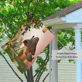 Mugod Fantastic Mushroom House House Flag Double Sided 28 x 40, Magic Fairy Tree Lamp Desk Chair on Green Grass Burlap Large Flag House Seasonal Farmhouse Outside Outdoor Decoration