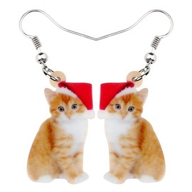 BAMAY Acrylic Christmas Gifts Fun Cat Earrings Kitten Drop Dangle Novelty Pet Animal Jewelry for Women Cat Lovers (Orange)