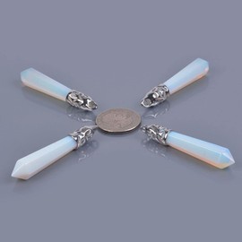 Justinstones Synthetic Opalite Moonstone Hexagonal Pointed Reiki Chakra Pendant Necklace 20 Inch High-grade Iron Gift Box