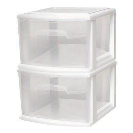 HOMZ 2-Pack 1-Drawer Storage Cart, Clear Plastic Container, 14.25" Wide Medium, White Frame - Organizing Drawer Containers for Home, Bathroom, Bedroom, Office, and Classroom