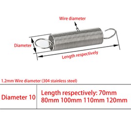 2Pcs Double Hook Tension Spring,Wire Diameter 1.2mm,Diameter 10mm Stainless Steel Dual Hook Tension Spring,70mm Extended Compressed Springs,for Tents,Trampolines,Amusement Facilities