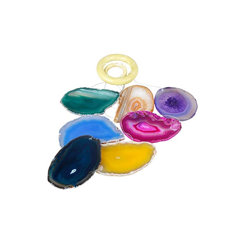 KYEYGWO Colourful Agate Discs Geode Wind Chime Sun Catcher Crystal