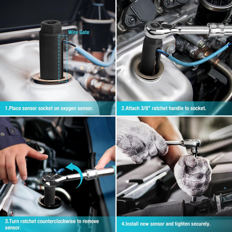 DURATECH O2 Oxygen Sensor Socket 3/8" Drive x 7/8"(22mm), Oxygen