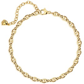 WEARON Gold Ankle Bracelets for Women 18K Gold Plated Anklet Flat Mariner Link Chain Anklet Summer Beach Foot Jewelry 4.5mm