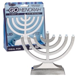 Rite Lite Go Mini Travel Hanukkah Menorah Metallic Electric Lights - Chanukah Menorah Jewish Holiday Party Decorations Judaica Festival of Lights Modern Gifts Menora - Sequential Lighting (Silver)