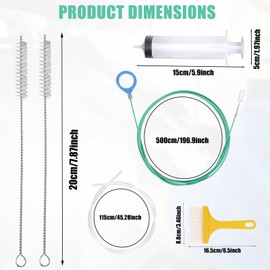 Sinbana 6pcs Car Auto Sunroof Drain Cleaning Tool Kit, Round Handle 5m/196.85in Long Soft Pipe Cleaner Brush Unclogger with Syringe & Hose for Car Wiper Sun Roof Trunk Drains Hole