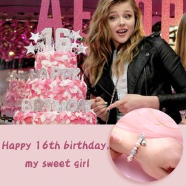 CASSIECA Birthday Gifts for 16 Year Old Girls, Pink Pearl Bracelets Adjustable for 16 Year Old Girl, Girls Gifts Age 16 for Daughter Niece (Gift Box Given)