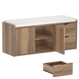 IBF Rustic Shoe Storage Entryway Bench with Upholstered Cushion Seating, Industrial Wood Shoe Bench with Drawers Cabinet Shelf, Farmhouse Adjustable Shoe Rack Bench for Living Bedroom, 40 inch