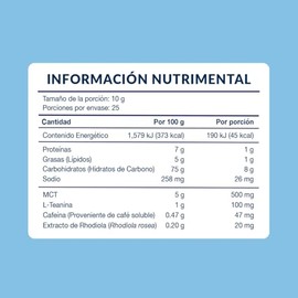 Capuchino con MCT + L-Teanina + Rhodiola 250 g, Suplemento Alimenticio en Polvo, Bebida para Rutina Activa y Estilo de Vida Dinámico, Sin Azúcares Aña