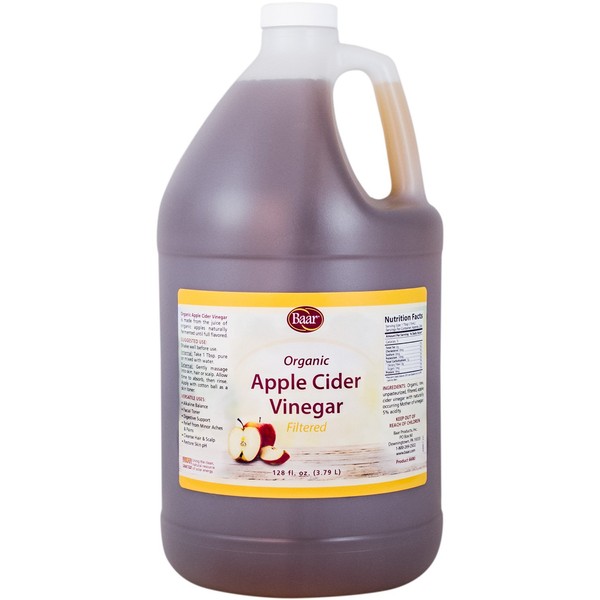 Baar Organic, Raw, Unpasteurized, Filtered Apple Cider Vinegar with Mother, 1 Gallon