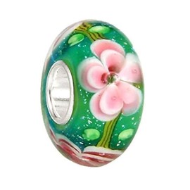 CHAWIN Jewelry Lampwork Murano Sterling Silver Glass Flower Leaf Charm for European DIY Charms Bracelet