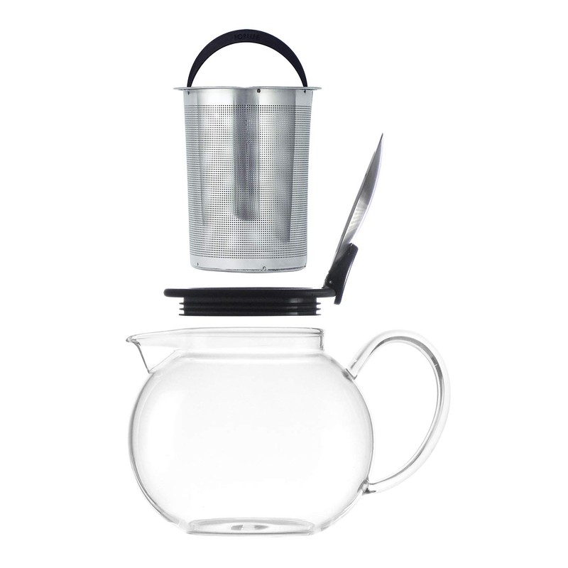 FORLIFE Bola Glass Teapot with Basket Infuser, 25oz./750ml., Black Graphite