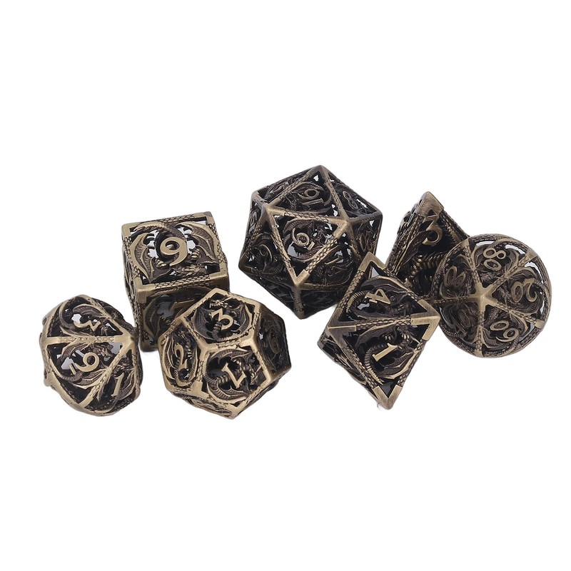 7pcs Copper Dice Set Polyhedral Hollow Clear Number Balancing Table
