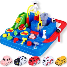 Yzeril Track Playset, City Rescue Preschool Educational Toy Car, Parent-Child Interactive Racing Car Kids Toys, Matching Five Cars, Suitable for Boys and Girls Over 3 Years Old. (Bule)