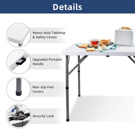 34" Square Folding Card Table, Fold-in-Half Utility Dining Portable Table Heavy Duty HDPE White Plastic Foldable Table with Carrying Handle Indoor Outdoor for Picnic, Camping, Party
