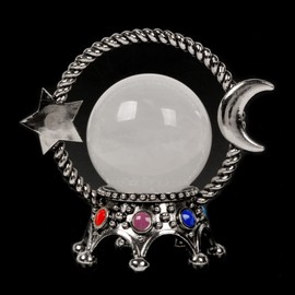 Justinstones Cloudy Clear Quartz Moon Sphere Luna Surface Texture 40mm Ball Gemstone Crystal Healing Care Office Decor Stone Crafts with 7 Chakra Crown Holder