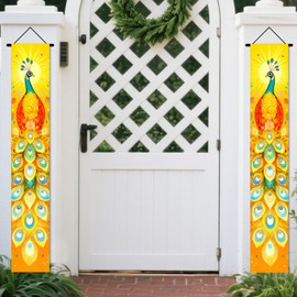 Peacock Outside Front Door Banners 12x71 Inches Polyester