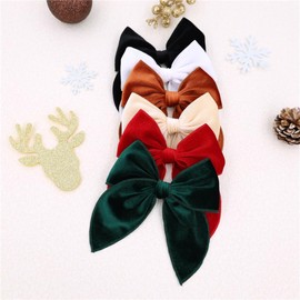 12 PCS Large Fable Bow Hair Clip for Little Girl Kids Linen Velvet Hair Bows Barrettes Alligator Clips Baby Mom Women Hair Accessories (Velvet 12 PCS)