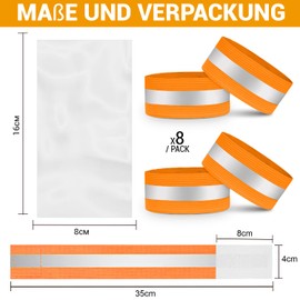 VERY IMPORTANT RUNNER - Reflective Wristbands - Elastic Reflective Band with 8 cm Adjustable Closure & 2 cm Reflective Strips - 360° Visibility for Arms, Legs & Ankles (Orange, Pack of 8)
