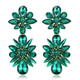 Clearine Gorgeous Shiny Rhinestones Marquise Teardrop Cluster Dangle Earrings for Women Wedding Party Prom Jewellery Emerald Gold-Tone