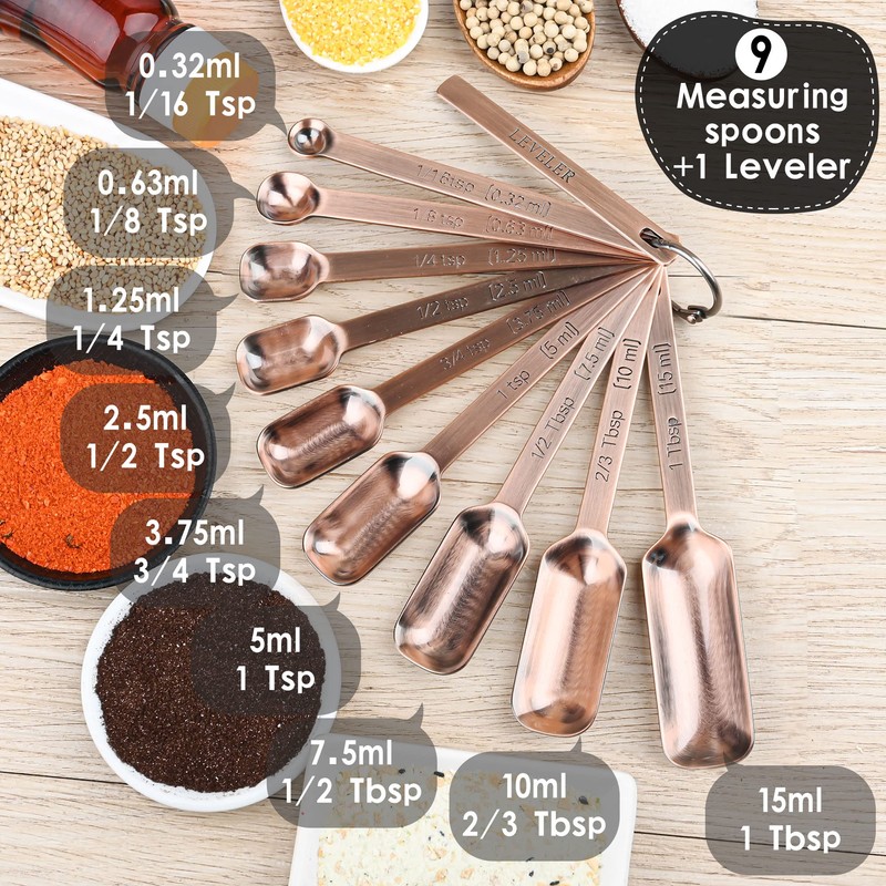 Copper Measuring Cups and Spoons Set, Stainless Steel Measuring Cups