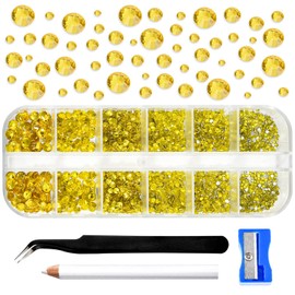 Blinginbox 2100pcs Rhinestone for Nail Art Phone Wallet Clothes Shoes Round Gems Flatback Glass Stones with Tweezers Pen Sharpener SS4-20 Mix 6 Size 1.4-4.8mm Citrine