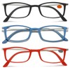 KoKoBin 3 Pairs Ultra-thin anti-blue reading glasses, anti-glare glasses,Black+Blue+Red 1.00