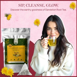 Tealeaf & Co. Dandelion Root Tea with Dried Dandelion Root Extract - Pure Herbal Tea Bags Blended with Fresh Herbs - Flavored Herbal Blend - Low Caffeine - Gluten Free - 50 Teabags