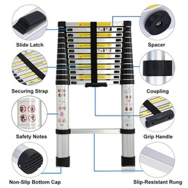 EN131 13 Step 12.5 FT/3.8M Telescoping Multi-Ladder Aluminum Extension Soft Close Adjustable & Folding Multi-Use Multi-Position Scaffold Combination Ladder 300-Pound for Home Loft Stair Anti-Slip Step
