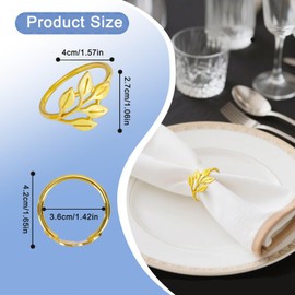 Pack of 24 Napkin Rings, SHAIDOJIO Napkin Rings, Gold, Metal Napkin Rings, Leaf Design Decor, Napkin Buckles, Elegant Napkin Ring for Weddings, Birthdays, Christmas, Banquet