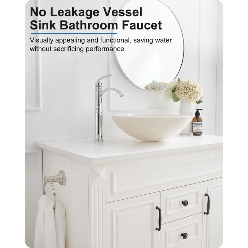 HEYMYTAP Tall Waterfall Bathroom Faucet Chrome, Single Handle Brass Vessel