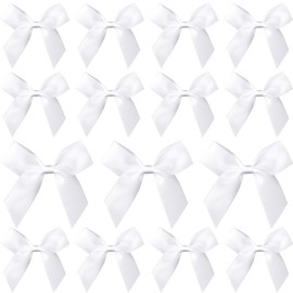 YANGWRshop 15 Pcs Self-Adhesive Gift Wrap Bows, Premade Satin Ribbon Bow, Double-Sided Tape Bows for Gift Wrapping, Birthday, Party, Christams, Wedding, Bridal(2.5", White)