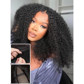Nadula EasiContour V Part Kinky Curly Wigs Human Hair No Leave Out Clip in V-part Wig,10A Glueless Upgrade U Part Human Hair Wigs Beginner Friendly 18inch