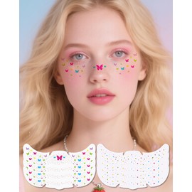 8 Pcs Glitter Freckles Face Tattoo, Rainbow Butterfly Speckles Waterproof Face & Body Glitter Tattoo for Women, Sparkle Fake freckles Temporary Tattoos Stickers Festival Rave Makeup Accessories, Set D